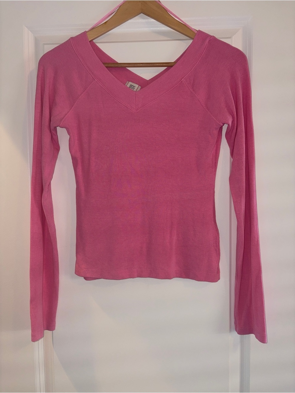 Urban Outfitters BDG | Pink Ribbed Casual V-Neck Long Sleeve Top